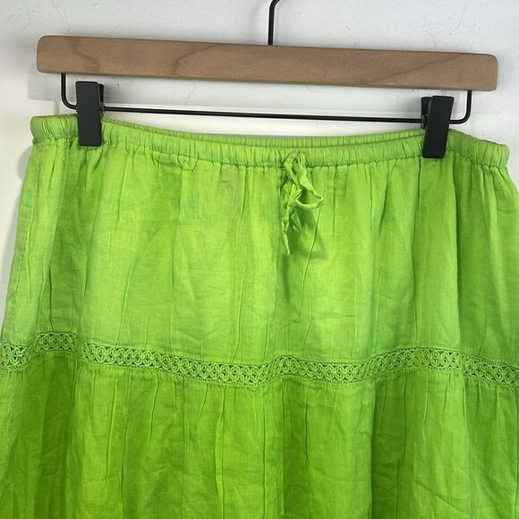 KommotionNY Boho Pull On  Tiered embellished Crochet detailed green skirt Large - Picture 3 of 10
